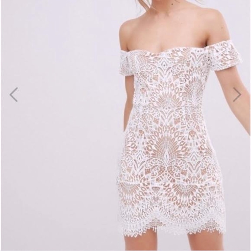 Lace overlay Bardot dress
